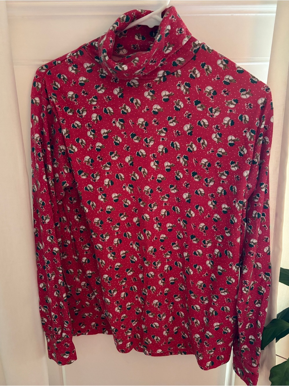 Vintage Currants Red Snowman Christmas Turtleneck Long Sleeve Top Womens Size L